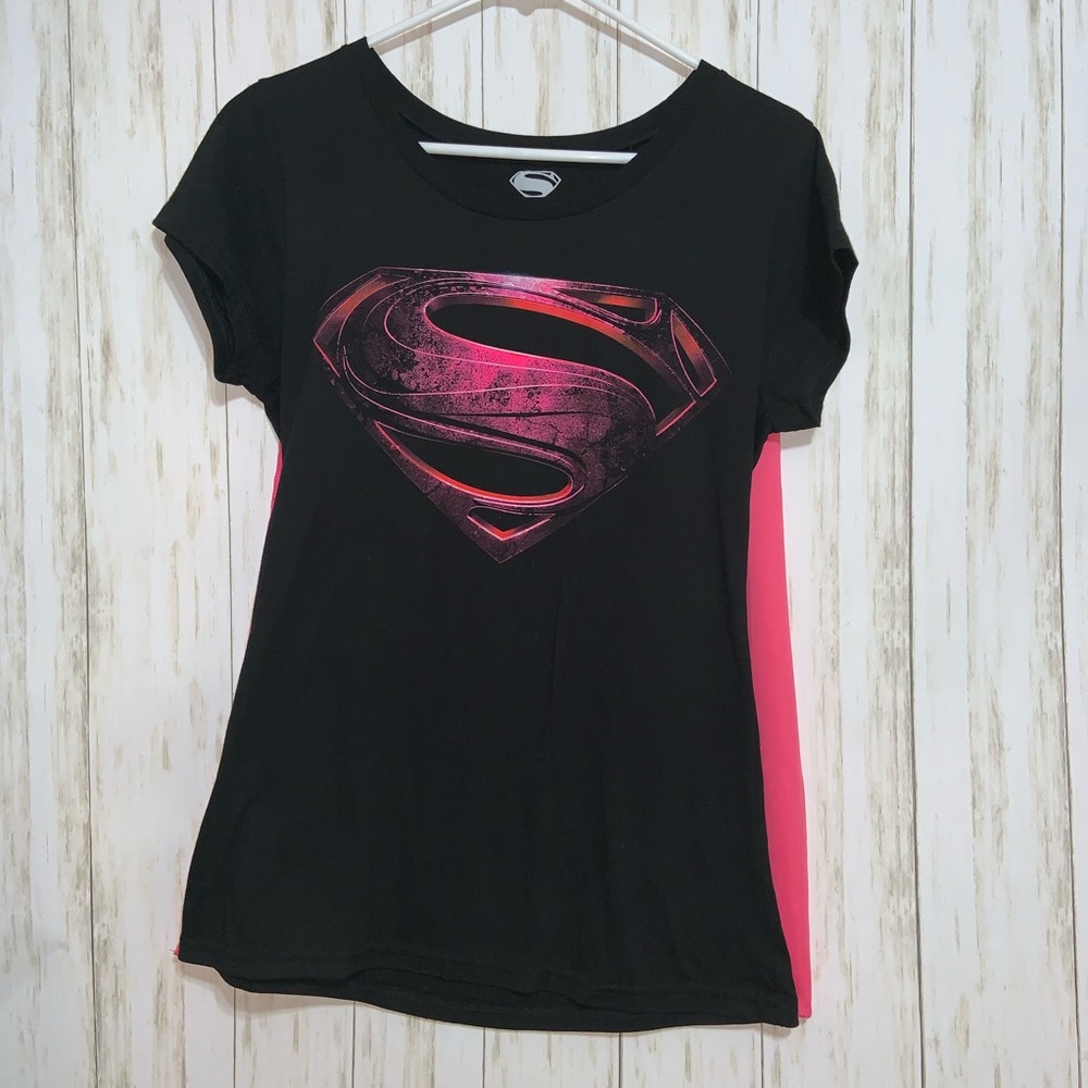 Pink and black Superman shirt with detachable cape